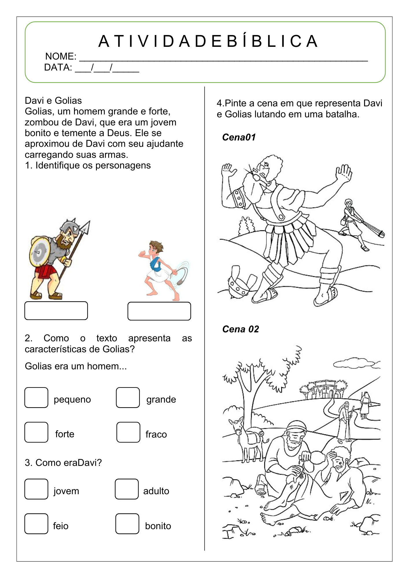 Atividades Bíblicas - Davi e Golias